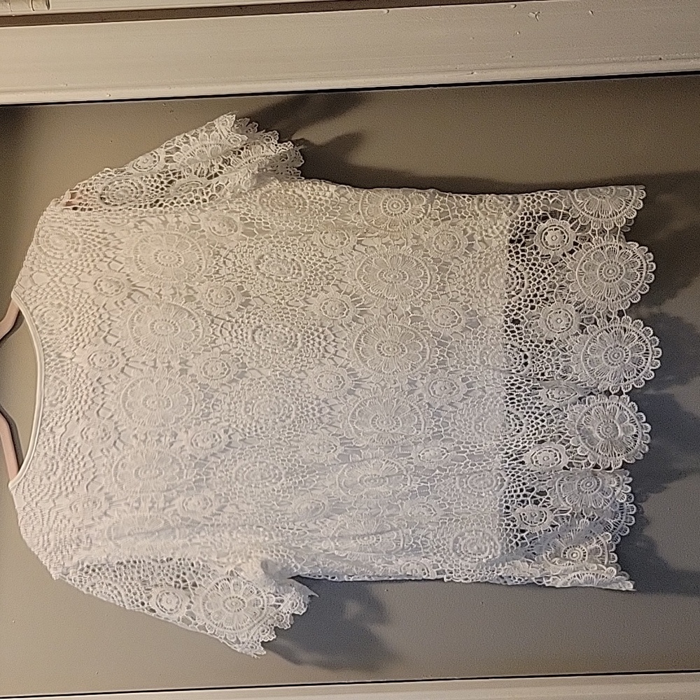 Gorgeous Crocheted White Lace Sweater With Built-In Undershirt SzXXL - Picture 5 of 5